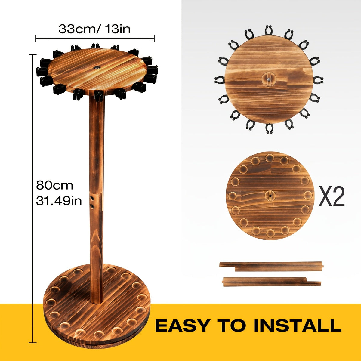 Circular Wooden Fishing Rod Rack Holds 16 Rods, Space-Saving Fishing Pole Organizer for Garage, Shed, Man Cave – 360° Rotating & Fixed Options, Sturdy Wood Construction, Fisherman Gift