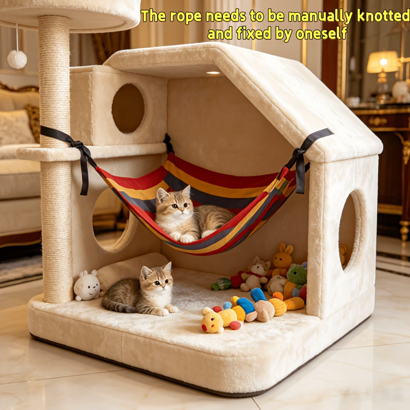 宠物吊床，适用于猫咪及小型犬——柔软透气的悬挂式宠物吊床，配有坚固防咬织带，承重稳定，可轻松安装于室内笼具及家具上。
