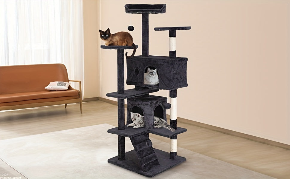 Multi-Level Cat Tree Tower with Scratching Post, Perches & Plush Apartments – Space-Saving Indoor Cat Climbing Frame & Activity Center, Heights 36–80 Inches, 6 Colors