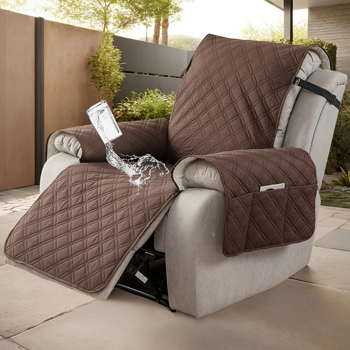 Waterproof Recliner Slipcover with Side Pockets, Anti-Slip Straps, 4-Layer Quilted Fabric, Pet & Kid Proof, Machine Washable Recliner Chair Protector – 11 Colors