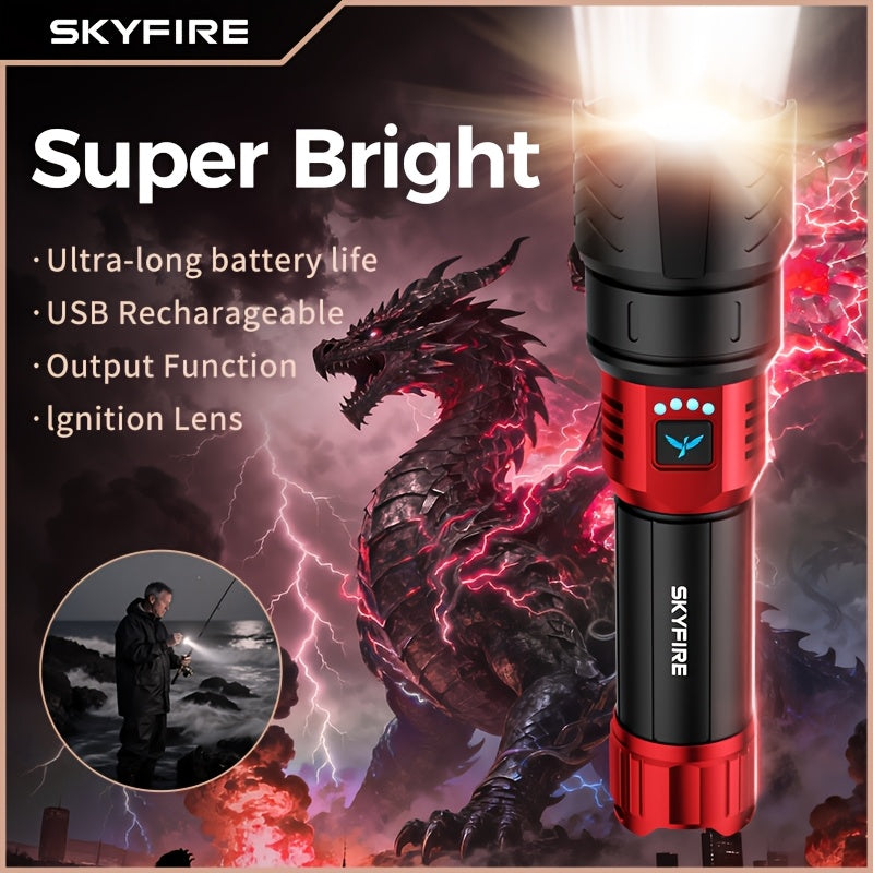 SKYFIRE 5000 Lumen Rechargeable LED Flashlight with Ignition Lens, Adjustable Focus & 4 Modes – Super Bright High-Lumen Tactical Flashlight for Camping, Outdoor, Farm & Emergency Family Use