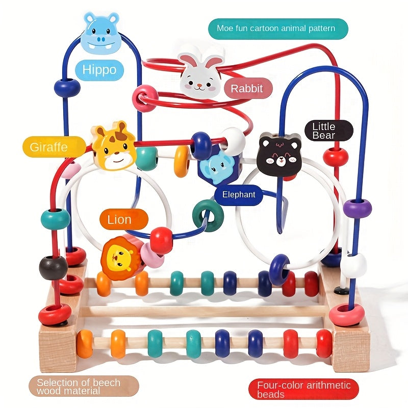 Animal Bead Maze Toy for Toddlers, 3-Line Preschool Education Puzzle Toy for Hand-Eye Coordination & Brain Development, Fun Learning Activity for Boys & Girls