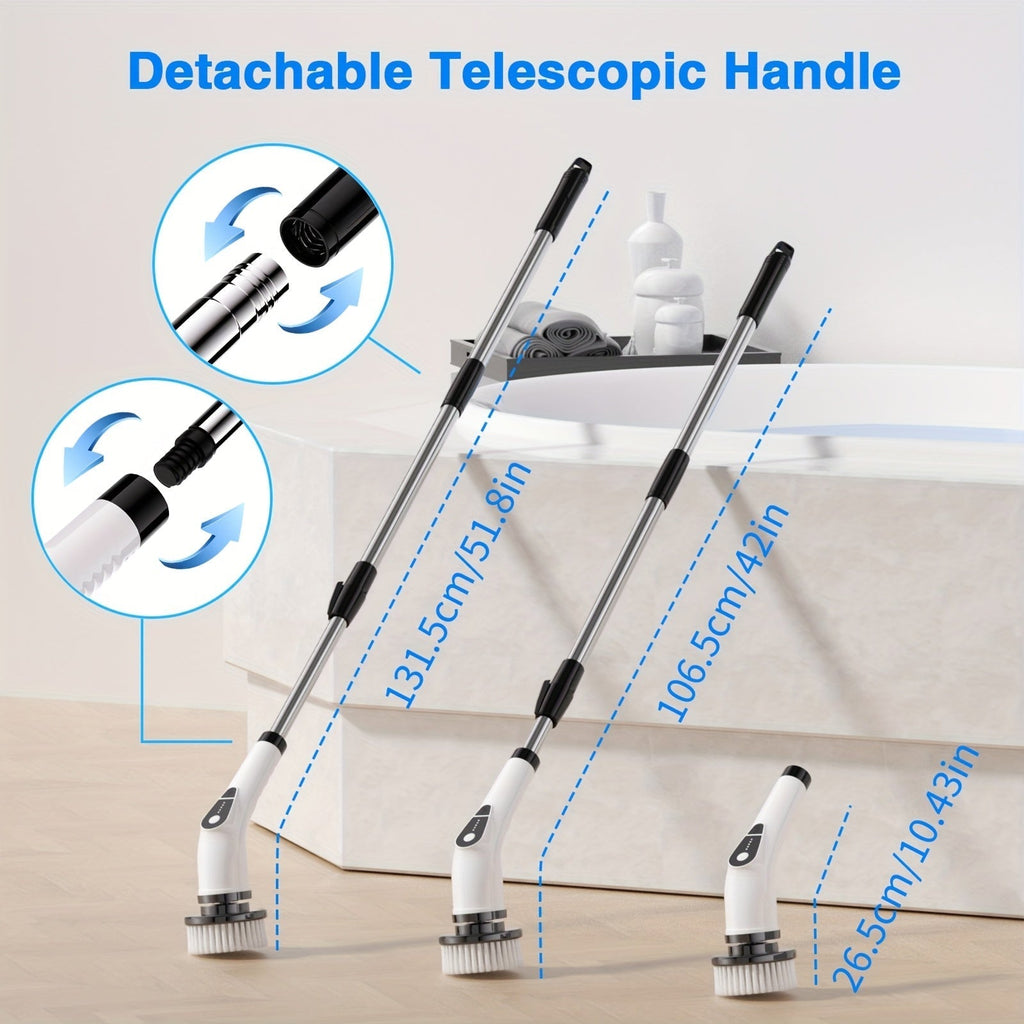 Electric Spin Scrubber Cordless 7-in-1 Cleaning Brush with 7 Replaceable Heads, Dual Speed Adjustable, Detachable Telescopic Handle for Bathroom Tile, Tub, Kitchen, Car, and Floor Grout Scrubbing