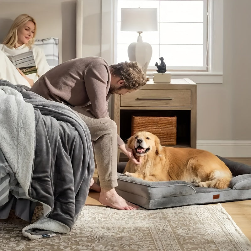 Extra Large Dog Sofa Bed, 100% Supportive Foam, 4-Sided Bolster, Removable Washable Cover, Non-Skid Bottom, Joint Support, Soft Warm Pet Couch Bed, Grey, M/L/XL/XXL, All Breeds