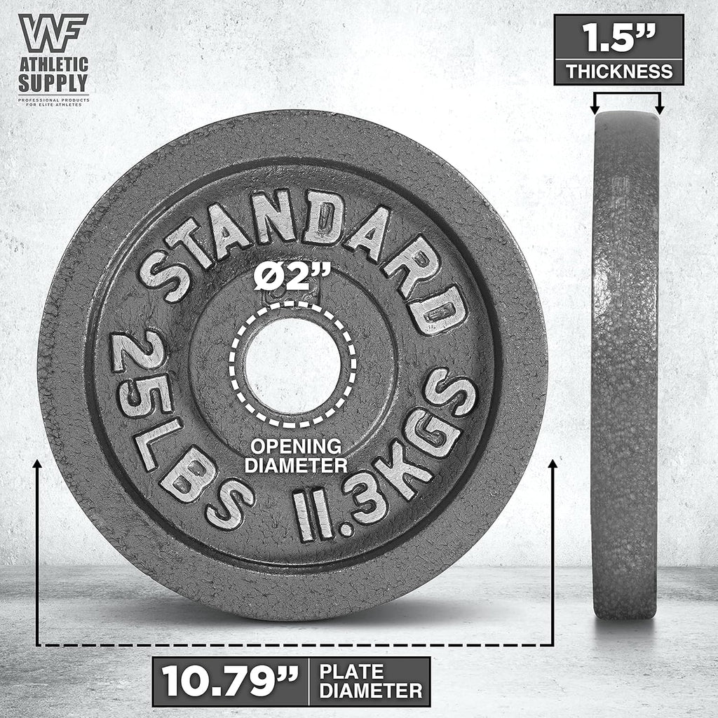 Cast Iron Weight Plates 2-Inch Solid Baked Enamel Finish for Strength Training, Weightlifting, Bodybuilding, Powerlifting, Home Gym Barbell - 2.5, 5, 10, 25, 35, 45, 100 LB