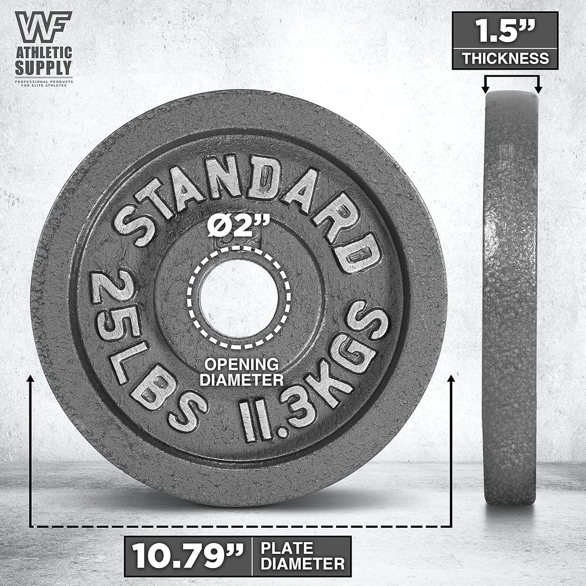 Cast Iron Weight Plates 2-Inch Solid Baked Enamel Finish for Strength Training, Weightlifting, Bodybuilding, Powerlifting, Home Gym Barbell - 2.5, 5, 10, 25, 35, 45, 100 LB