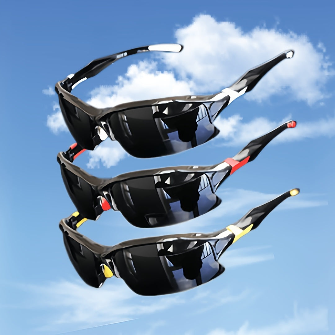 3 Pack Polarized Sunglasses UV400 Protection Unisex Outdoor Sports Eyewear for Cycling, Running, Fishing, Driving, and Golf, Lightweight Frame with Anti-Glare Lenses - Black, Yellow, and Red Set