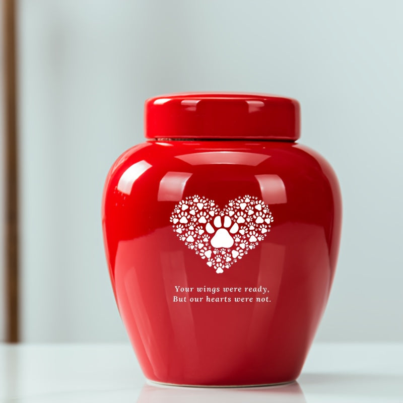 Large-Capacity Ceramic Pet Memorial Urn - High-Grade Dog and Cat Cremation Keepsake Urn, Engraved with "Your Wings Were Ready But Our Hearts Were Not," Durable Pet Loss Grief Comfort Urn, Dark Green