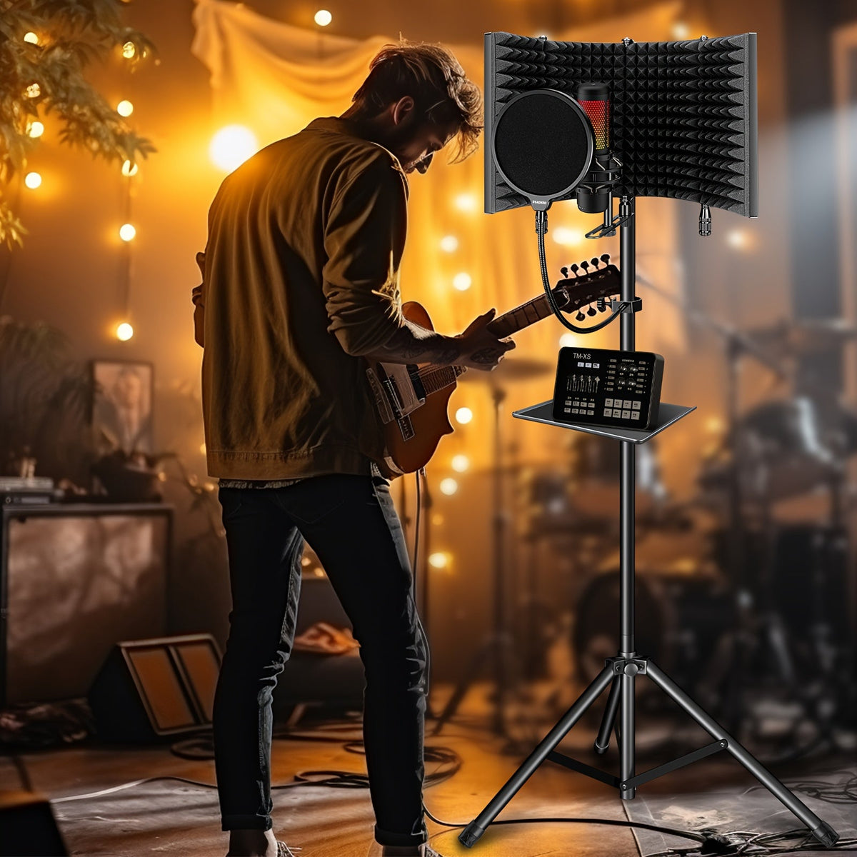 Studio Recording Microphone Isolation Shield with Pop Filter AO-504 + 109PRO Condenser Mic High-Density Acoustic Foam for Vocal Recording Home Studio & Podcasting