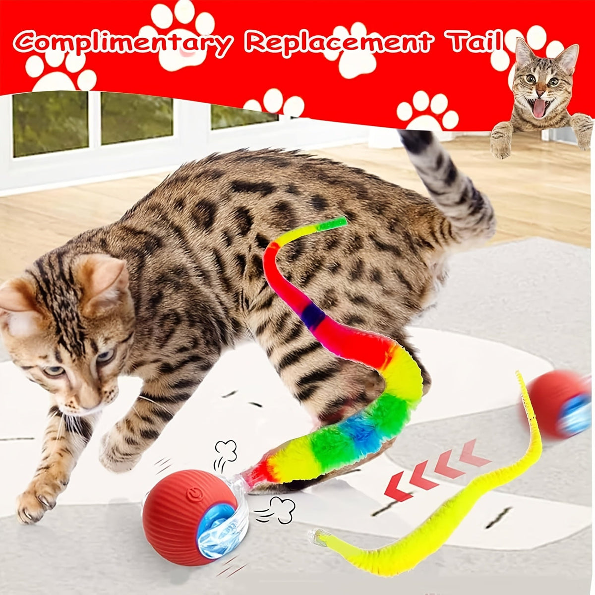 Automatic Rolling Cat Ball Toy, USB Rechargeable, Luminous Self-Entertaining Smart Cat Toy, Bite-Resistant Plastic with Caterpillar Tail for Indoor Cats and Kittens (Second Gen Upgrade)