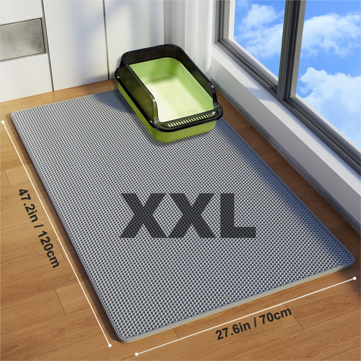 超大号双层猫砂垫 XXL 47.2x27.6 英寸 - 防溅防漏 EVA 材质，防滑可清洗防臭猫砂捕捉垫，适用于猫砂盆，米色