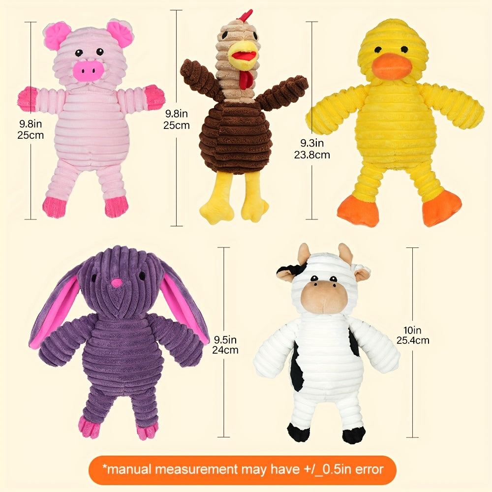 Plush Dog Squeaky Toys 5-Pack Bundle – Washable Stuffed Animal Chew Toys for Small, Medium, and Large Dogs, Embroidered Safety Eyes, Animal Designs (Pig, Frog, Elephant, Chicken, Fox)