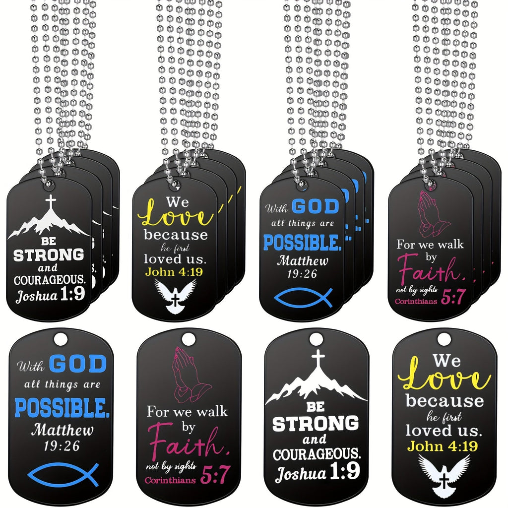 20 Pcs Christian Bible Verse Dog Tag Necklaces Bulk Stainless Steel Inspirational Faith Necklace with Chain for Men Women Boys Religious Gift