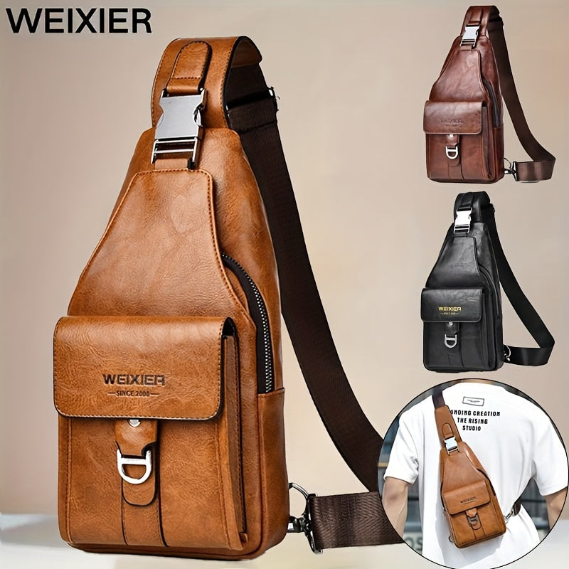 Retro Casual Men’s Chest Bag – Large Capacity Multi-Layer Crossbody Sling Bag in Light Brown Dark Brown Black White Grey & Blue