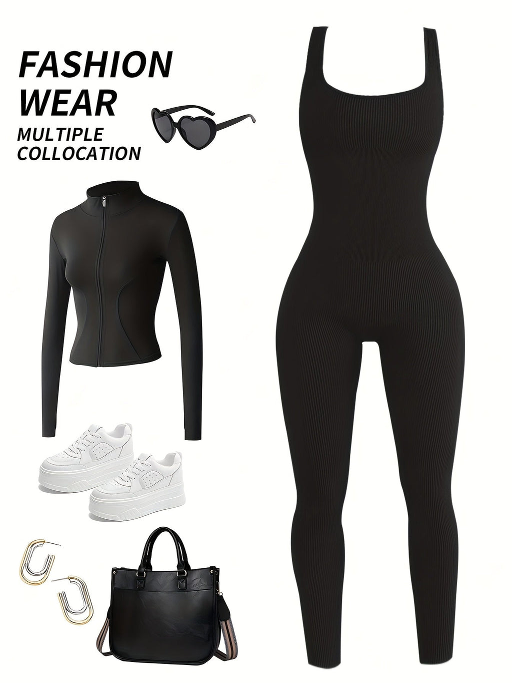 Women's Sleeveless Square Neck Jumpsuit – 90% Nylon Stretch Fabric, Thick & Opaque Activewear for Yoga, Pilates, Running, Fitness & Everyday Wear, Sizes S-XL, Multiple Colors