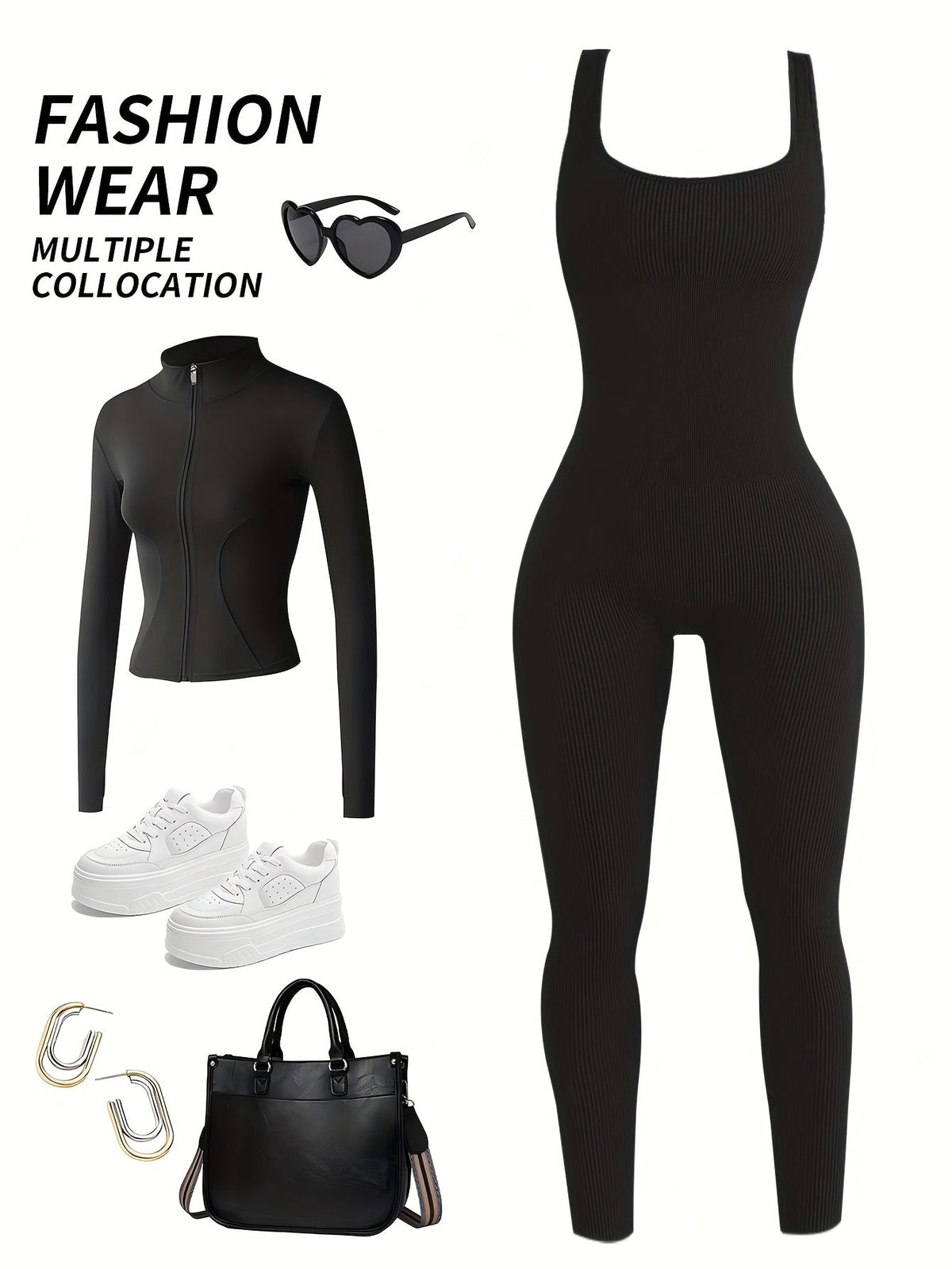 Women's Sleeveless Square Neck Jumpsuit – 90% Nylon Stretch Fabric, Thick & Opaque Activewear for Yoga, Pilates, Running, Fitness & Everyday Wear, Sizes S-XL, Multiple Colors