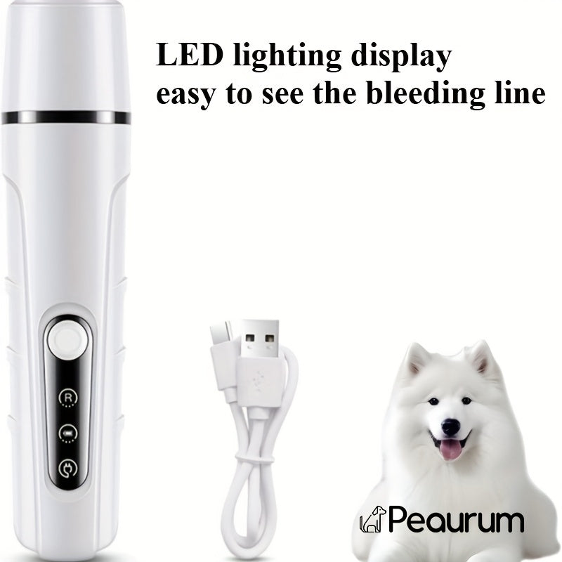 Rechargeable Pet Nail Grinder, Low Noise and Low Vibration for Dogs and Cats – USB Charging, LED Display, Safe Grooming Tool