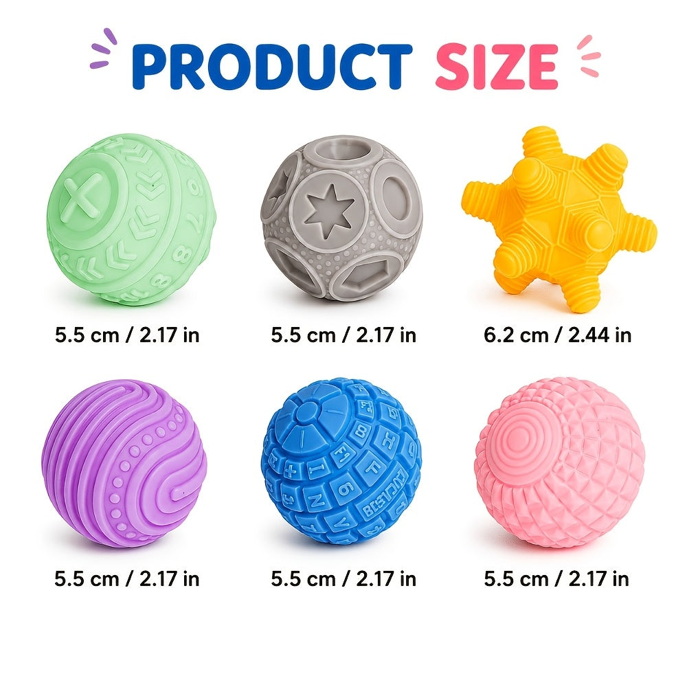 6-Piece Baby Sensory Touch Ball Toy Set, Colorful Textured Hand-Grip Balls for Infant Sensory Development & Motor Skills, Stimulate Intelligence, Random Colors