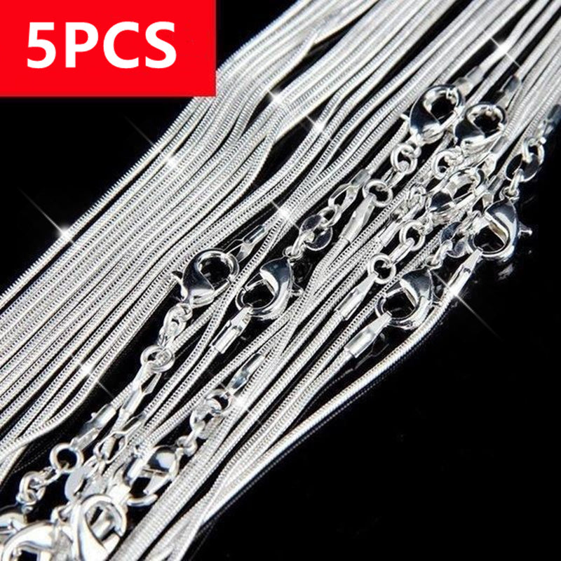 5-Piece 925 Silver Plated Snake Chain Necklace Set – 1mm Solid Bead Chain for Women & Men, Multiple Lengths 18-30 Inches, Layering Necklace Gift Set with Gift Bag