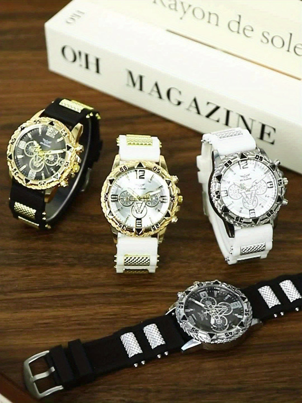 2-Pack Men's Large Dial Silicone Strap Quartz Watch Set, Sports Business Casual Wristwatch, Round Dial, 5 Color Combos, Gift for Him