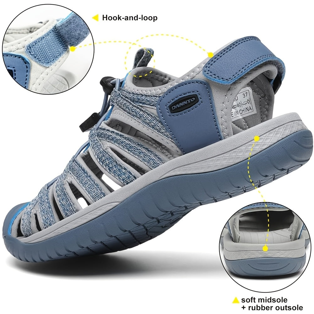 Women's Closed-Toe Hiking Sandals, Lightweight Non-Slip Water Sandals with Adjustable Bungee Lace & Hook-and-Loop Strap, Breathable Athletic Sport Outdoor Shoes for Beach, Camping, Fishing, Travel, and Walking