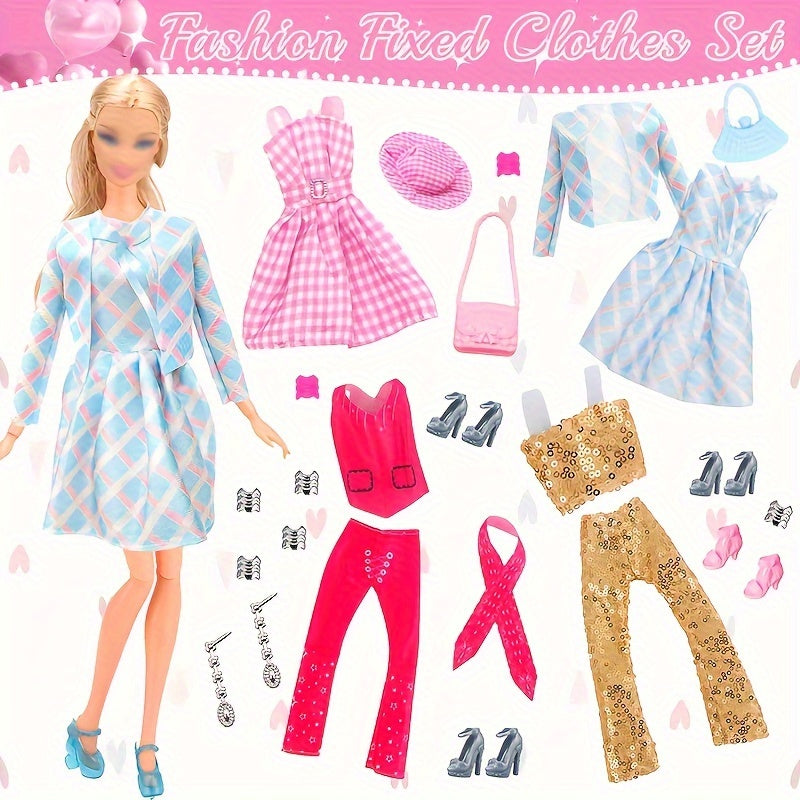 20 Pieces Fashion Doll Clothes and Accessories Set for 11.5-12 Inch Dolls - 5 Dresses 3 Tops 3 Pants 7 Pairs of Shoes 2 Bags, Random Style Doll Outfit Gift for Girls, Christmas Birthday Present, Doll Not Included