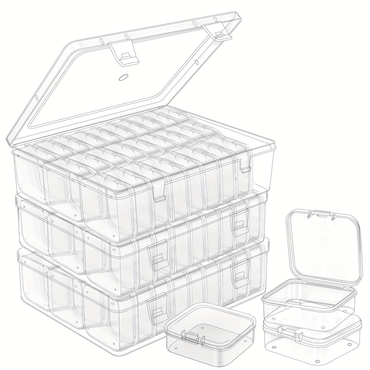 Clear Bead Organizer Box, 30 Compartments with Hinged Lid, 3 or 5 Pack Storage Container for Jewelry, Bracelet Making, Crafts, and Nail Art, 8.8x6.7 Inches