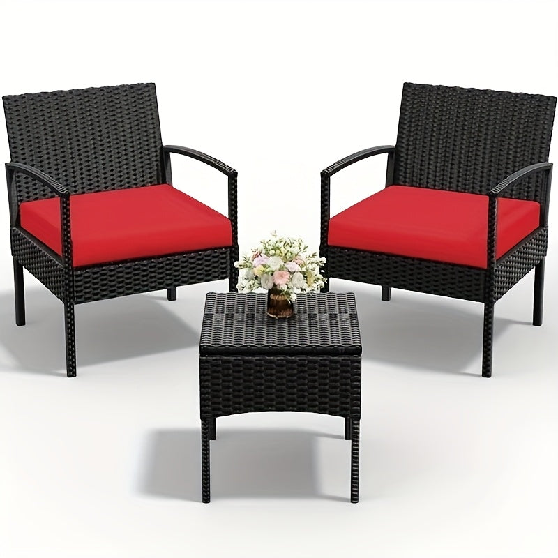 3-Piece Outdoor Patio Wicker Rattan Furniture Set, 2 Bistro Conversation Chairs & Side Table, Weather-Resistant, Ergonomic Design, for Garden, Balcony, Patio, Deck & Yard