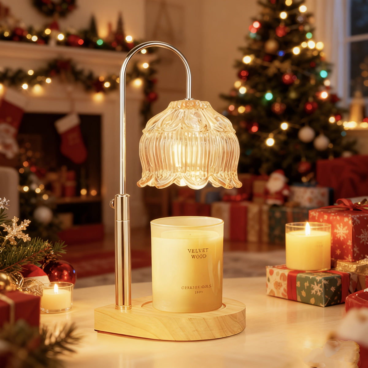 Crystal Lily Candle Warmer Lamp - 2/4/8-Hour Timer, Adjustable Temperature, Electric Wax Melting Lamp for Scented Jar Candles, Elegant Home Decor Gift - Bulb Not Included