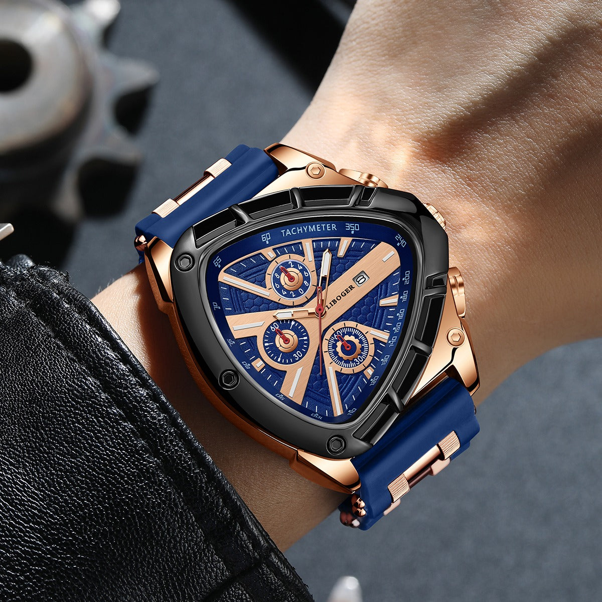 Men's Luxury Quartz Watch, Triangular Dial, Silicone Band, Date Display, Chronograph, Business Casual Wristwatch, 5 Colors