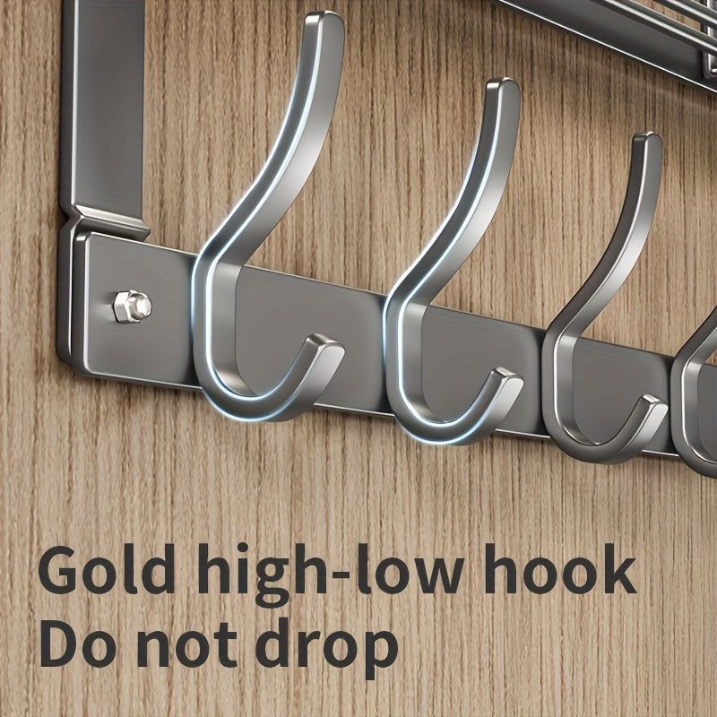Over-the-Door Storage Rack with Hooks, Heavy-Duty Metal Organizer for Bedroom, Bathroom, Kitchen, and Closet Door, No Tools Required, 4 to 8 Hooks