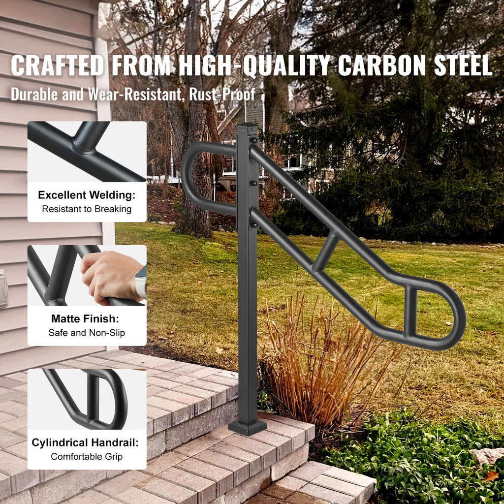 Outdoor Stair Handrail 40.5", 1-3 Steps, Carbon Steel, 250 lbs Load, Sandblasted Anti-Slip Grip, Metal Expansion Tube Wall Mount, Rust-Resistant, for Stairs Garage Garden Hallway