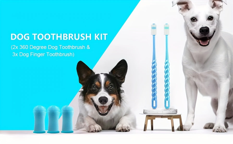 3-Piece Pet Dental Care Silicone Toothbrush Set, 360° Finger Brush & Micro-Ciliated Brush for Dogs & Cats, Soft, Gentle, No Battery Required