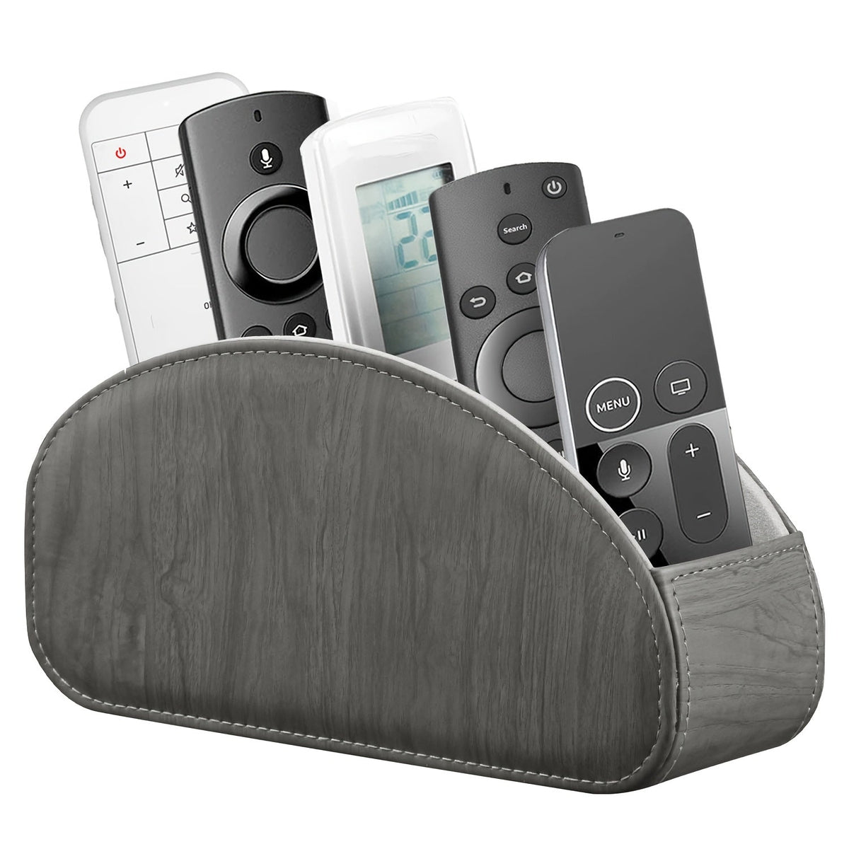 Remote Control Holder with 5 Compartments, Faux Leather Desktop Organizer Caddy for Living Room, Holds TV Remotes, Pens, Eyeglasses, Makeup Brushes, and Office Stationery, Home Decor Storage Box Accessory
