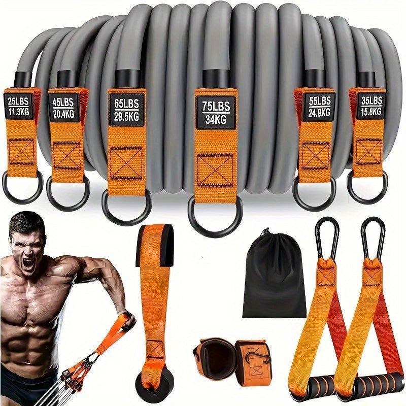 300lb Heavy-Duty Resistance Band Set Home Gym Strength Training Kit with Handles, Door Anchor, and Ankle Straps for Full-Body Workout, Muscle Building, Toning, and Rehabilitation
