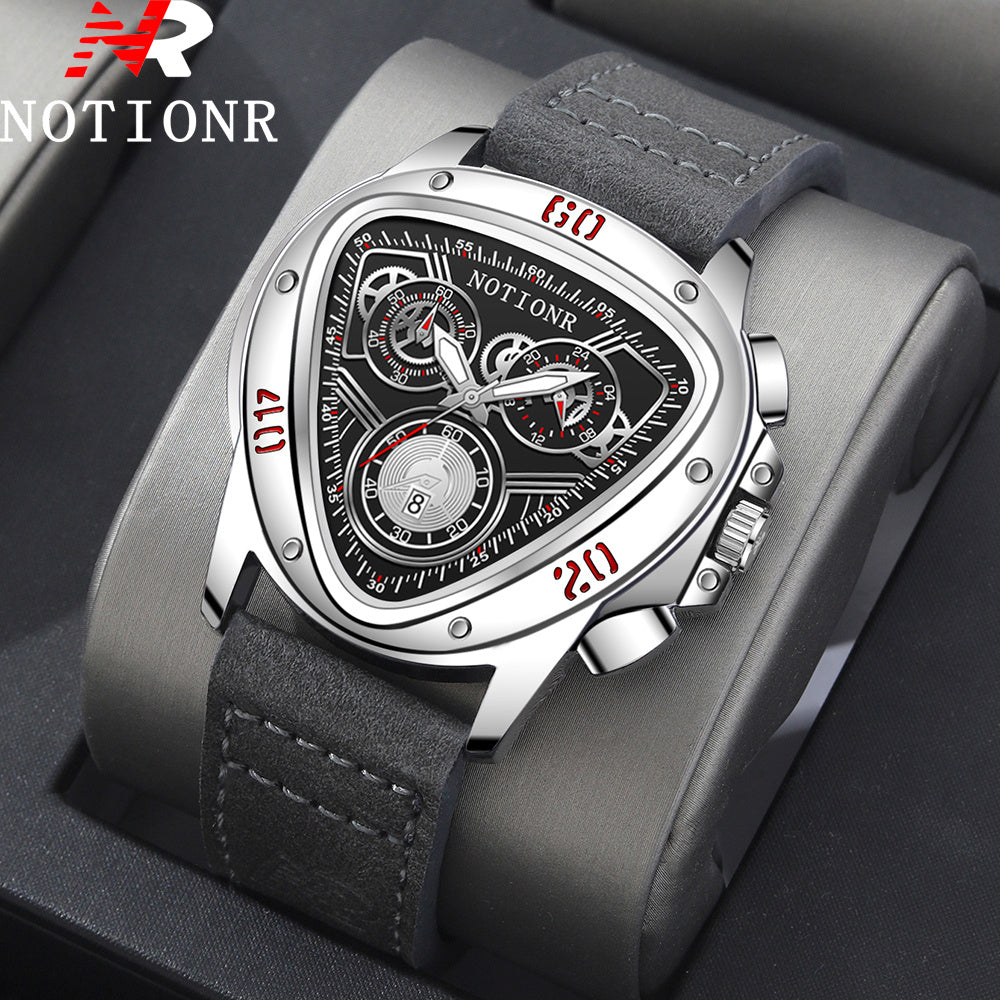 2pcs Men's Watch Set: Sports Triangle Dial Silicone Strap and Retro Square Dial Quartz Watch with Date Display, Casual Dress Watches for Valentine's Day or Father's Day Gift