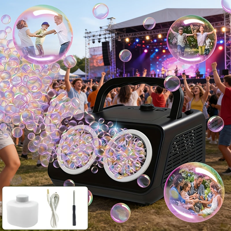 Upgraded Automatic Bubble Machine, Thickened 2-Fan Design, 20,000+ Bubbles Per Minute, Plug-in or Battery-Powered Portable Bubble Blower for Indoor/Outdoor Birthday Parties, Weddings, and Kids (White/Black)