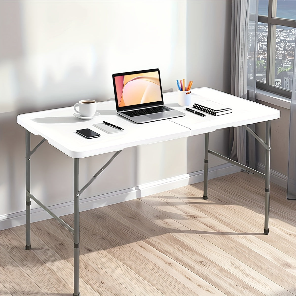 Portable Folding Table - 4FT, 6FT & 30"×20" - Heavy Duty Plastic Fold-in-Half, Adjustable Height, Carrying Handle & Locking Legs - Indoor & Outdoor, Camping, Party & Picnic - White & Black