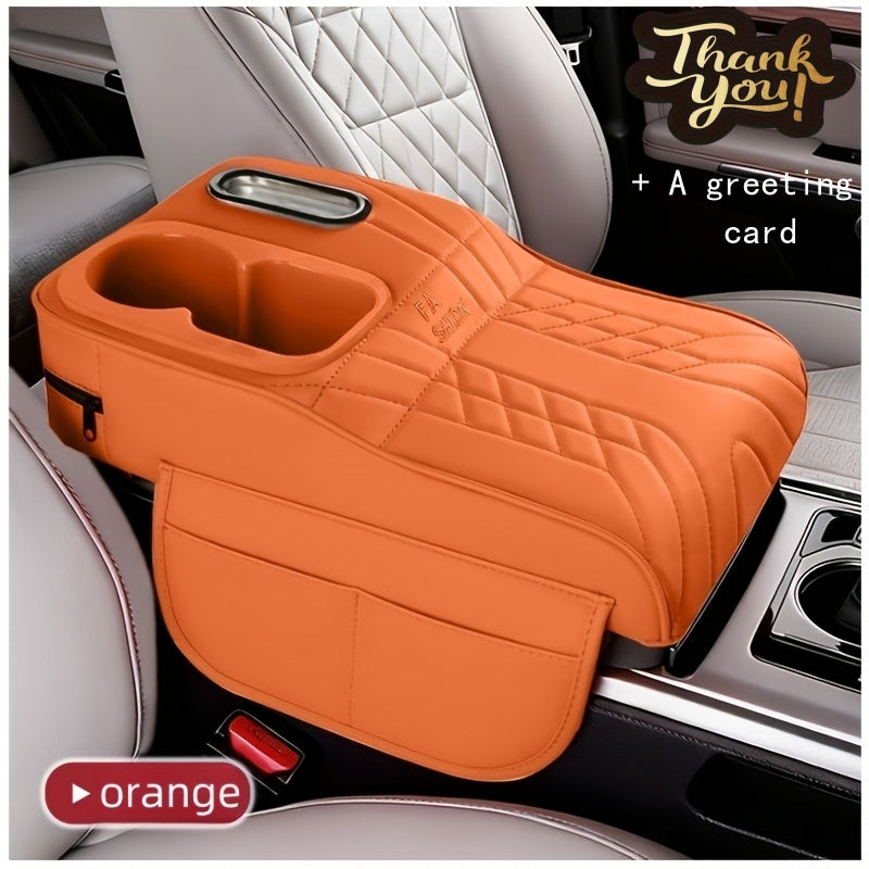 Car Center Console Tray Organizer with Raised Design, Tissue Box, Cup Holder, and Non-Slip Storage Mat (Black, Orange, Red, Brown, Beige)