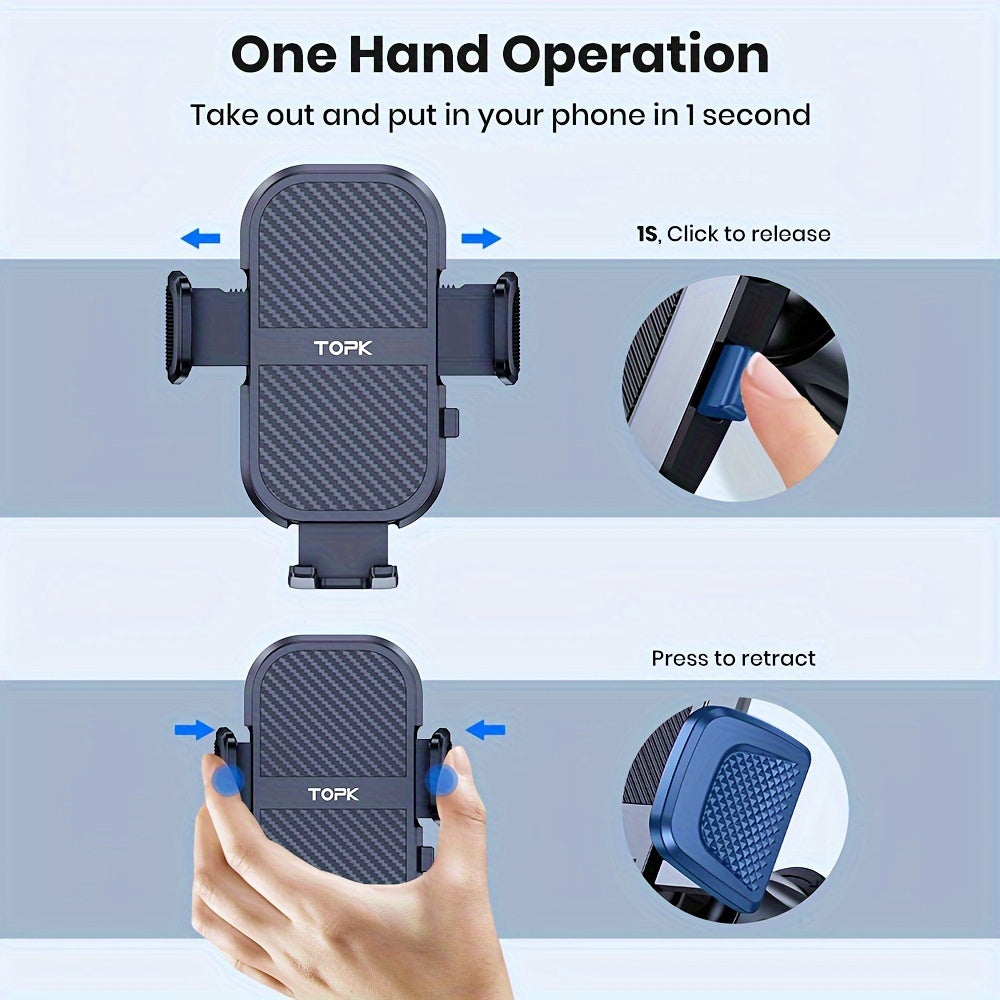 Dashboard Car Phone Mount with Strong Adhesive Pad, 360° Adjustable for Vertical and Horizontal Use, Includes Bonus Adhesive Pads, Universal Fit for iPhone 15 14, Samsung Galaxy, and Android, Black