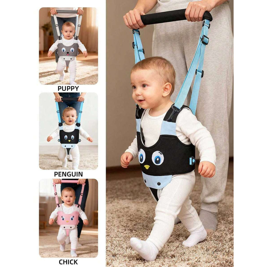 Handheld Infant Walking Support Belt, Toddler Walker Aid with Penguin Print for Ages 6-36 Months, One-Size Walking Assistance Belt for Baby Boys & Girls, Pink Blue & Grey