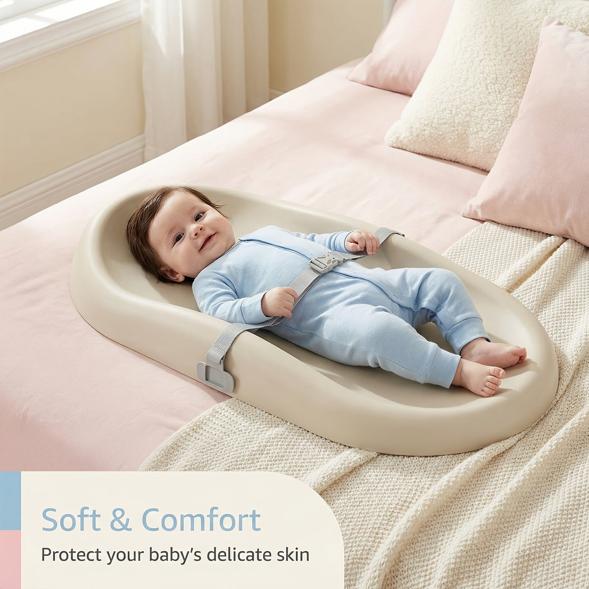 Waterproof Changing Pad Wipe-Clean Soft Non-Slip with Adjustable Safety Belt – Tear-Resistant Diaper Pad for Dresser Changing Table Infants & Toddlers