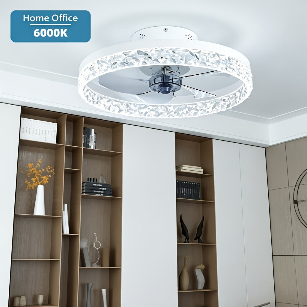 20 Inch Flush Mount Ceiling Fan with Light and Remote Dimmable 3000K-6000K LED Bladeless Low Profile Fandelier for Bedroom Living Room Kitchen White