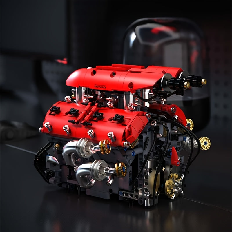 UNCLE BRICK V8 Engine Model Kit That Runs – Motorized Working Engine with Chain & Cylinder Linkage, STEM Mechanical Building Set for Adults, Car Enthusiast Gift, Red – Nova Mart