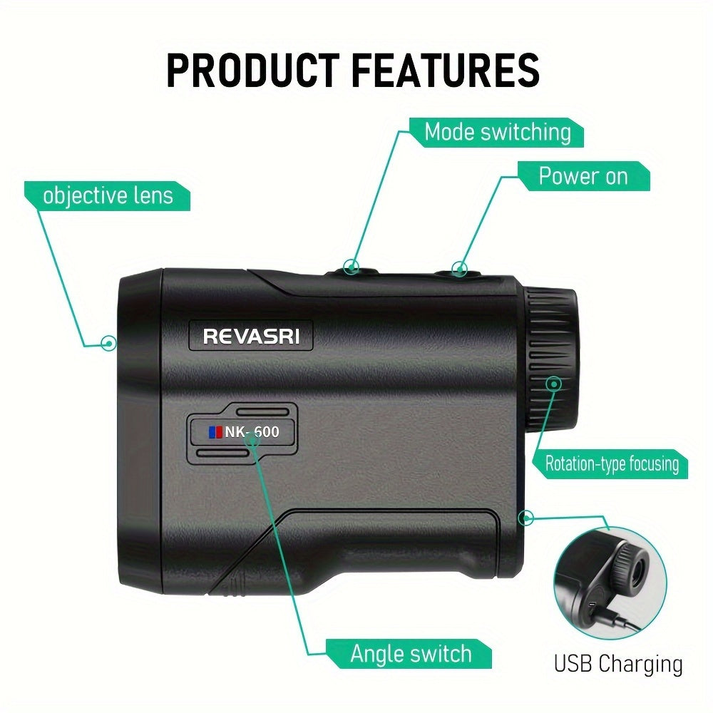 REVASRI Golf Rangefinder 650 Yards – Laser Range Finder with Golf Mode, Slope Compensation, Speed, Height, Horizontal and Vertical Distance, and Two-Point Measurement for Golf, Hunting, Archery, and Outdoor Use