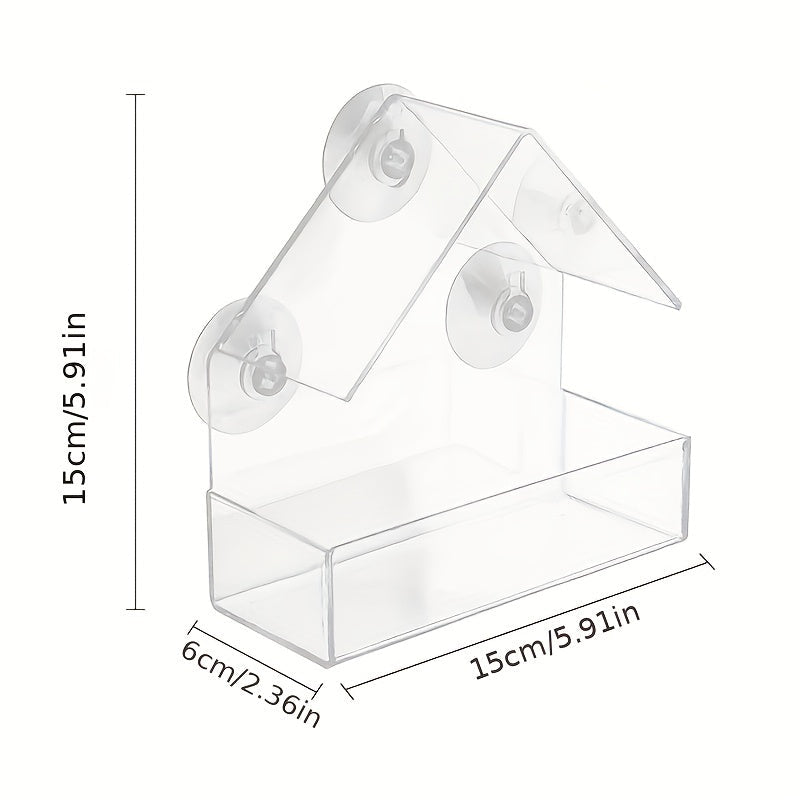 Acrylic Window Bird Feeder, House-Shaped Transparent Seed Tray with Suction Cups for Secure Mounting – Clear View Wild Bird Feeder for Backyard Garden Bird Watching