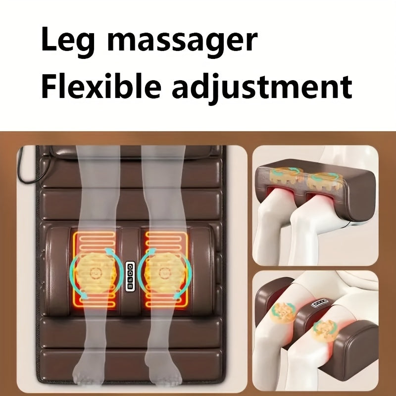Full Body Heating Massage Set PU Leather Neck Massager Foot Massager Massage Headrest Lumbar Pillow Timer Vibration Non-Slip for Home Office Brown With or Without Leg Massager