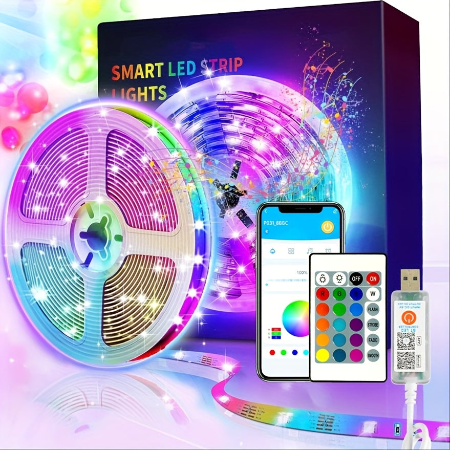 RGB LED Strip Lights Music Sync, 25FT 50FT 60FT 65FT 100FT Color Changing LED Lights with Remote & Smart APP Control, USB Powered, for Bedroom, Gaming Room, Party, Halloween, Christmas, and Home Decoration