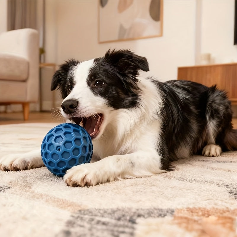 Squeaky Dog Toy Ball for Large Dogs - Super Tough Rubber Bite-Resistant Teeth Cleaning Chew Ball, Interactive Food Dispensing Puzzle Toy, Durable Teething & Squeaker Ball for Aggressive Chewers