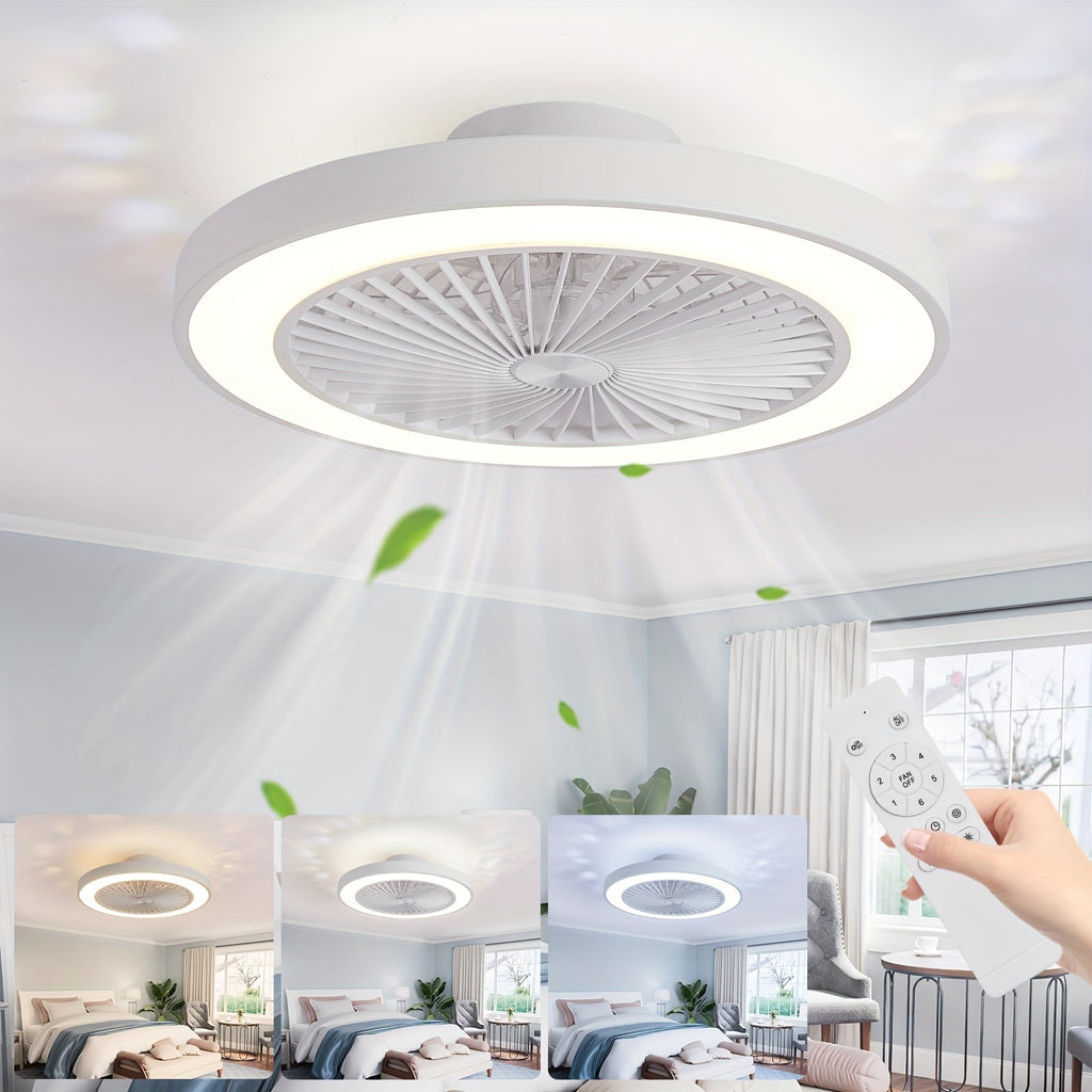 20-Inch Enclosed Ceiling Fan with Light & Remote – Dimmable 3000K-6500K + 1800K Amber Nightlight 6-Speed Reversible Quiet DC Motor 41W for Bedroom Kitchen Living Room in White & Black